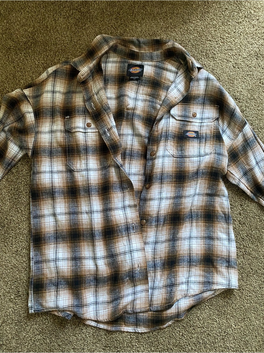 Dickies Tan, Black & Cream Plaid Button-Up Work Shirt